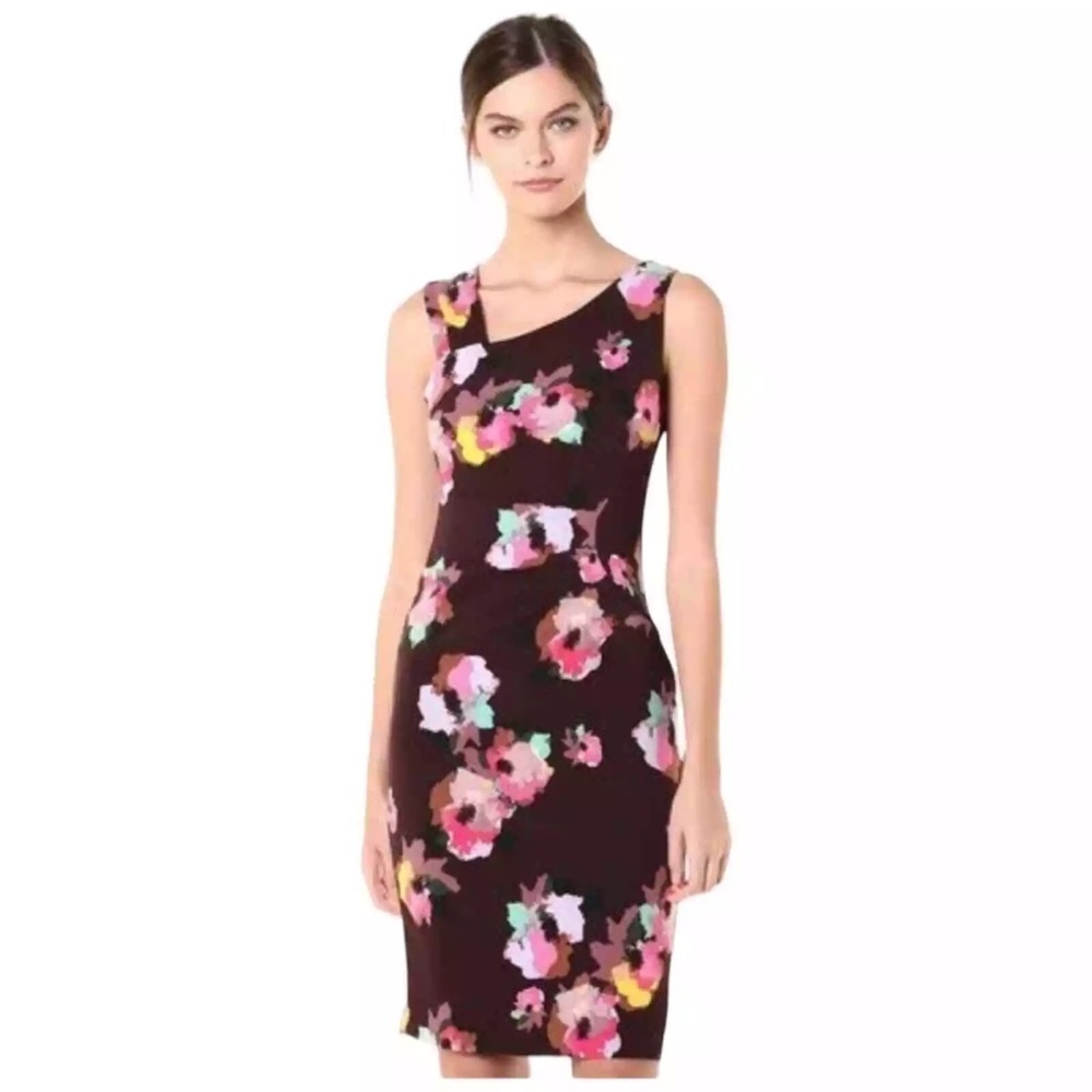Laundry by Shelli Segal Wine Floral Ruched Midi Dress Size 4